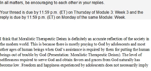 Discussion Moralistic Therapeutic Deism